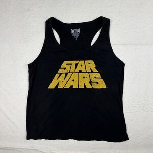 True Vintage Star Wars Graphic Tank Top Black Yellow Logo Racerback Size O